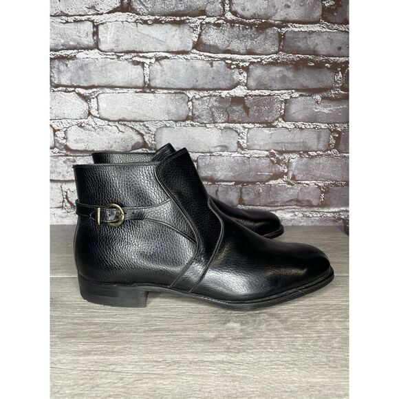 French Shriner Reject Black Leather Buckle Strap Ankle Boots 